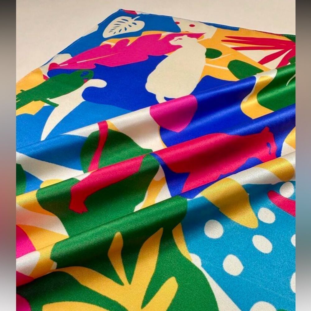 Anthropologie Multicolor Tropical Print Silk Scarf - Blue, Green, Pink, Yellow - Picture 3 of 5